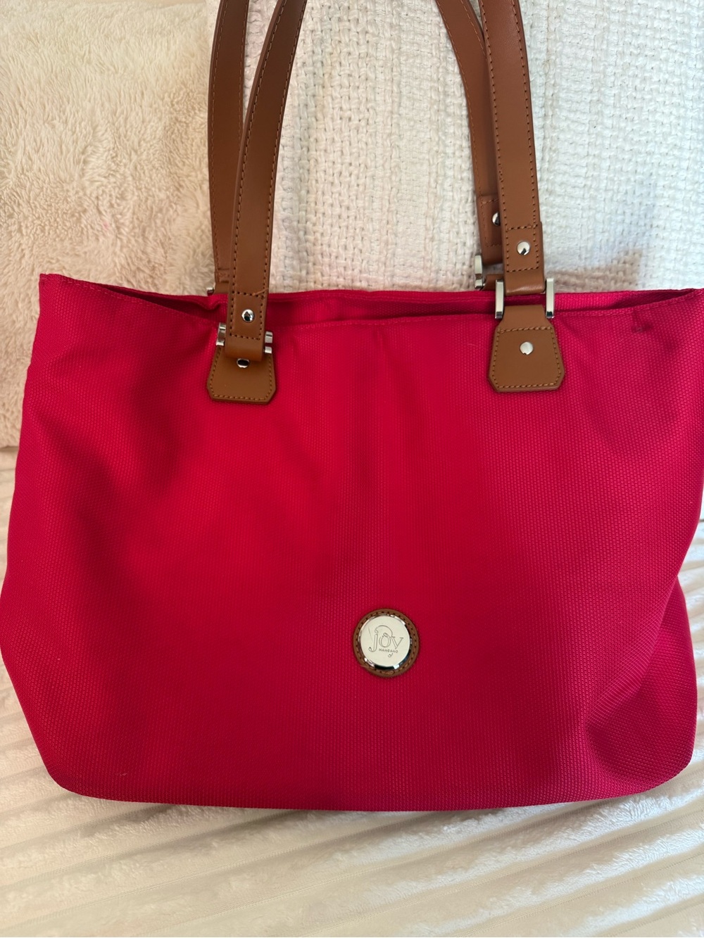 Joy Mangano Hot Pink Tote with Brown Handles